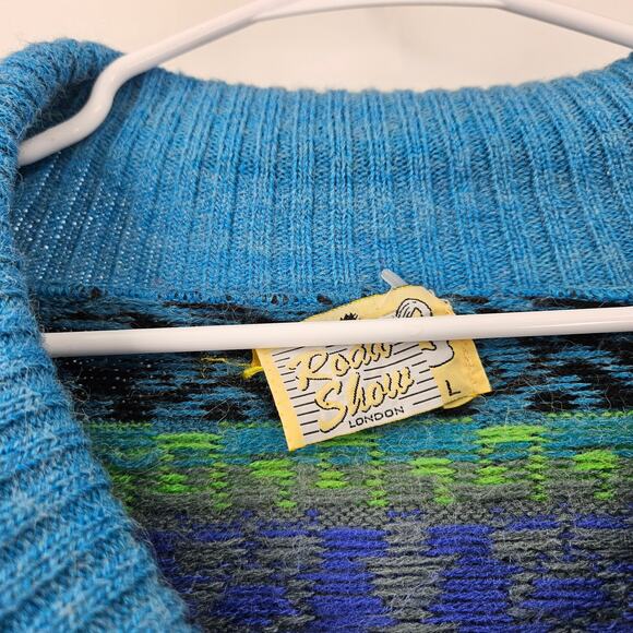 Vintage 80s Womens Ski Road Shop Sweater Blue Fair Isle Knit Pullover Size S - Picture 2 of 5